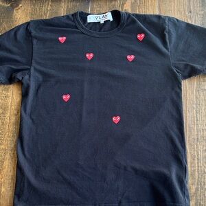 Comme des Garcons PLAY Black Tee with Red Heart Motifs L